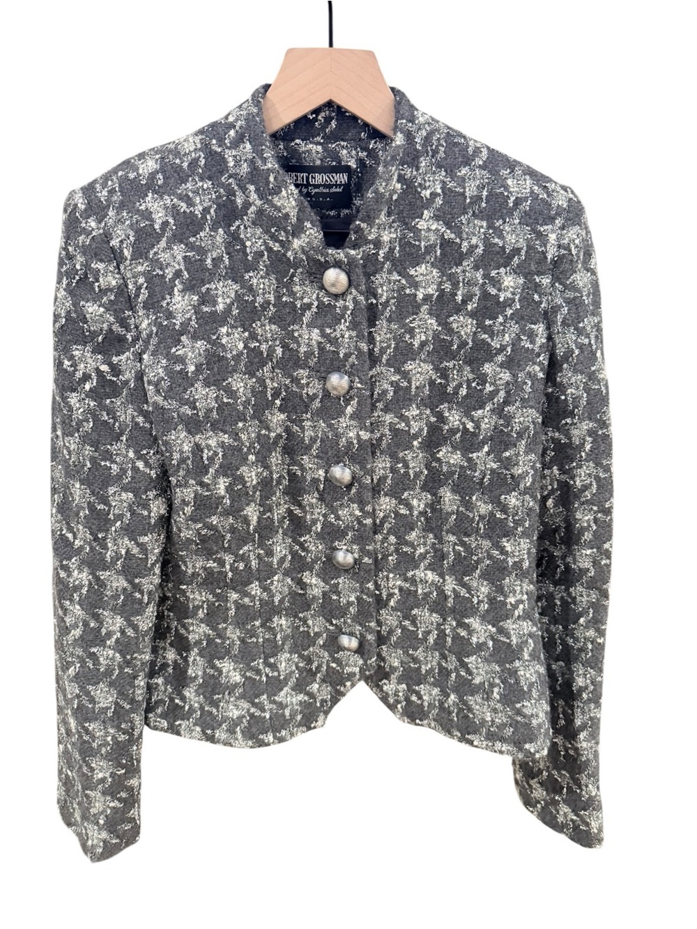 Vintage Herbert Grossman Cynthia Sobel Gray Silver Bouclé Jacket Blazer 6 USA